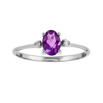 Genuine Purple Amethyst Diamond-Accent 14K White Gold Ring