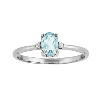 Genuine Aquamarine Diamond-Accent 14K White Gold Ring