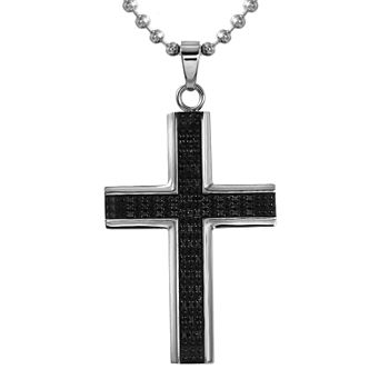 Mens 1/2 CT. T.W. Color-Enhanced Black Diamond Stainless Steel Cross Necklace