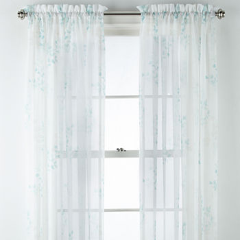Home Expressions Mariana Leaf Print Sheer Rod Pocket Single Curtain Panel