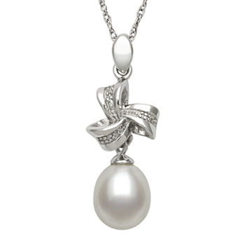Sterling Silver Cultured Freshwater Pearl and Diamond-Accent Pendant Necklace