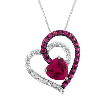 Lab-Created Ruby & White Sapphire Sterling Silver Heart Pendant Necklace
