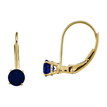 Genuine Blue Sapphire 14K Yellow Gold Leverback Earrings