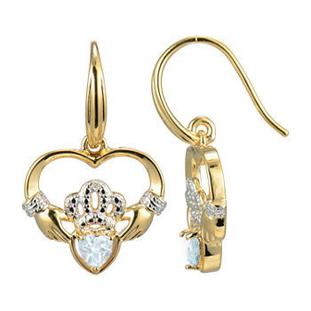 Heart-Shaped Genuine Aquamarine and Diamond-Accent Claddagh Earrings