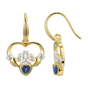Heart-Shaped Genuine Blue Sapphire and Diamond-Accent Claddagh Earrings