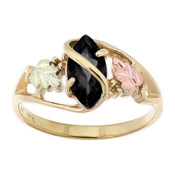 Black Hills Gold Womens Black Onyx 10K Tri-Color Gold Flower Cocktail Ring