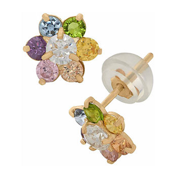 Multi Color Cubic Zirconia 14K Gold 7.5mm Flower Stud Earrings