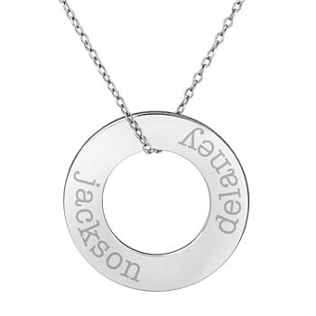 Personalized Sterling Silver 26mm Circle Couple's Name Pendant Necklace