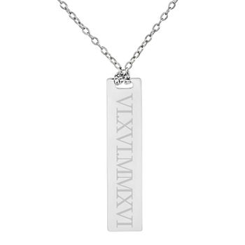 Personalized Sterling Silver Roman Numeral Date Bar Necklace