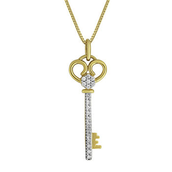 Diamond Blossom 1/10 CT. T.W. Diamond 14K Yellow Gold Over Sterling Silver Pendant Key Necklace