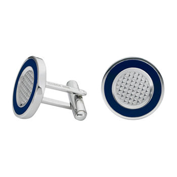 Round Stainless Steel Cuff Links with Enamel Border