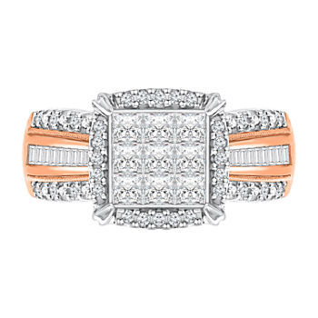 Womens 1 CT. T.W. Genuine White Diamond 10K Rose Gold Square Halo Engagement Ring