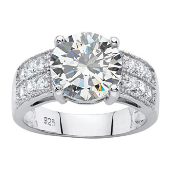 DiamonArt® Womens 4 1/2 CT. T.W. White Cubic Zirconia Platinum Over Silver Round Engagement Ring