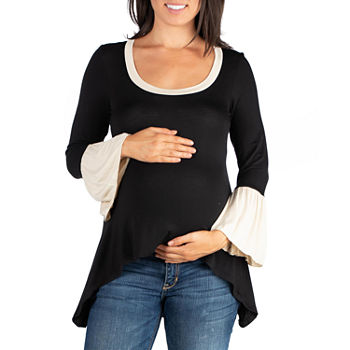 24/7 Comfort Apparel Maternity Womens Scoop Neck Long Sleeve Tunic Top