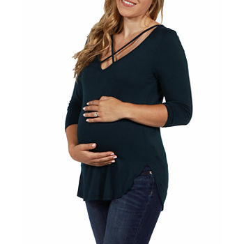 24/7 Comfort Apparel Maternity Womens V Neck 3/4 Sleeve Tunic Top