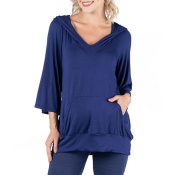 24/7 Comfort Apparel Maternity Womens Hooded 3/4 Sleeve Tunic Top