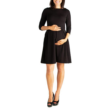 24/7 Comfort Apparel Maternity 3/4 Sleeve Fit + Flare Dress