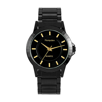 Hampden Mens Black-Tone Personalized Bracelet Watch