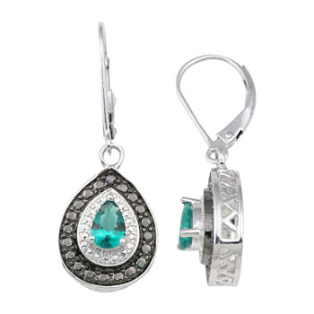 Sterling Silver Lab-Created Emerald & Diamond Earrings