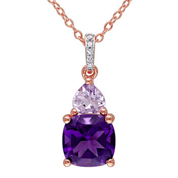 Genuine Amethyst, Rose de France and Diamond-Accent Rose Gold Over Silver Pendant Necklace