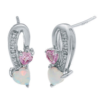 Lab-Created Opal and Pink Sapphire Sterling Silver Double-Heart Earrings
