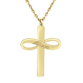 Personalized Womens 14K Gold Cross Infinity Name Pendant Necklace