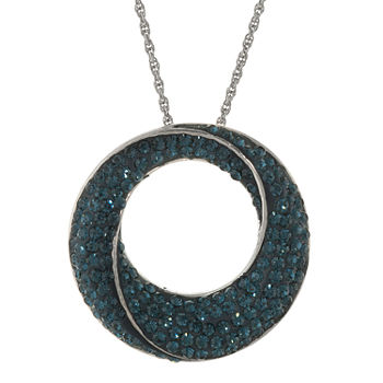 Blue Crystal Circle Pendant Necklace Sterling Silver