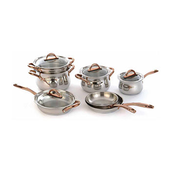 BergHOFF Ouro Cookware Set 11pc w/Rose Gold Handles & Glass Lids