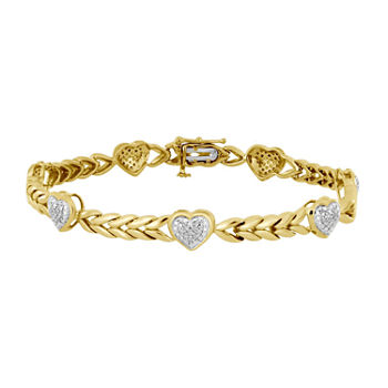 1/5 CT. T.W. Genuine White Diamond 10K Gold Over Silver Heart 7 Inch Tennis Bracelet