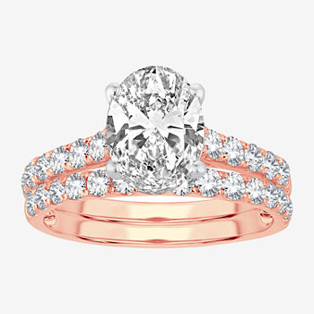 Signature By Modern Bride Womens 3 CT. T.W. Lab Grown White Diamond 14K Rose Gold Oval Bridal Set