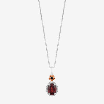 Enchanted Disney Fine Jewelry Womens 1/10 CT. T.W. Genuine Red Garnet 14K Rose Gold Over Silver Sterling Silver Oval Mulan Pendant Necklace