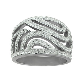 Crystal Sterling Silver Swirl Ring