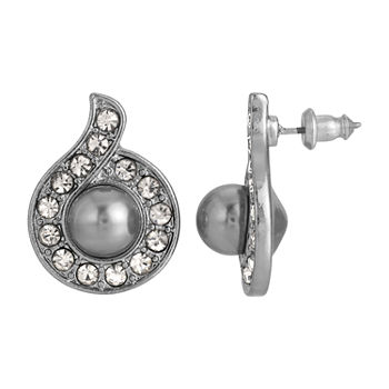 1928 Silver Tone Crystal 1 Inch Stud Earrings