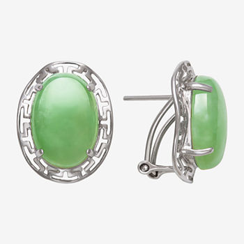 Genuine Green Jade Sterling Silver 18mm Stud Earrings