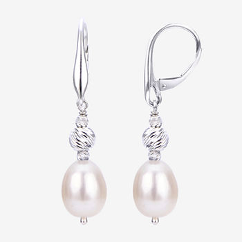 Dyed White Cultured Freshwater Pearl Sterling Silver Drop Earrings
