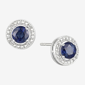 Diamond Accent Genuine Blue Sapphire Sterling Silver 6mm Stud Earrings