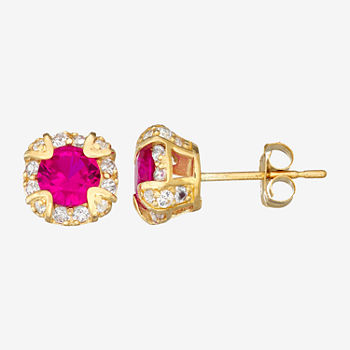 Lab Created Red Ruby 10K Gold 1/4 Inch Stud Earrings