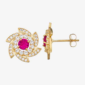 Lab Created Red Ruby 10K Gold 7.6mm Stud Earrings