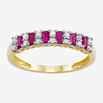 Womens Lead Glass-Filled Red Ruby & 1/4 CT. T.W. Genuine White Diamond 10K Gold Cocktail Ring