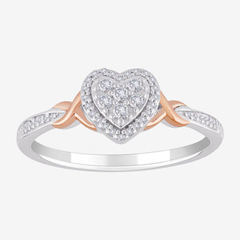 Promise My Love Womens 1/6 CT. T.W. Genuine White Diamond Sterling Silver Heart Promise Ring