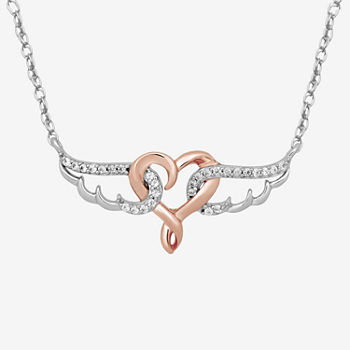 Hallmark Diamonds Womens 1/10 CT. T.W. Genuine Diamond 14K Rose Gold Over Silver Angel Heart Wing Pendant Necklace