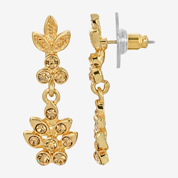 1928 Gold Tone Flower Drop Earrings