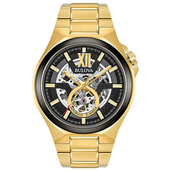 Bulova Maquina Mens Automatic Gold Tone Stainless Steel Bracelet Watch 98a178