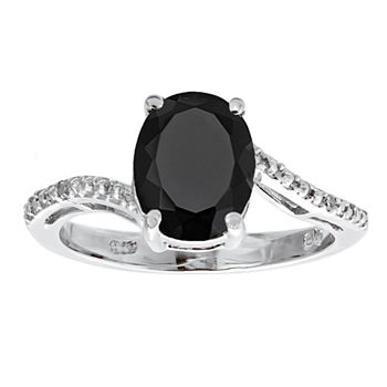 Womens Diamond Accent Black Onyx Sterling Silver Cocktail Ring