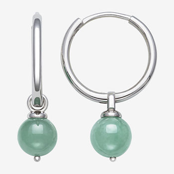 Genuine Green Jade Sterling Silver 30mm Ball Hoop Earrings