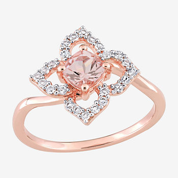 Womens Genuine Pink Morganite 18K Rose Gold Over Silver Flower Cocktail Ring