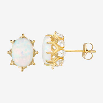 Lab Created White Opal 10K Gold 10mm Stud Earrings