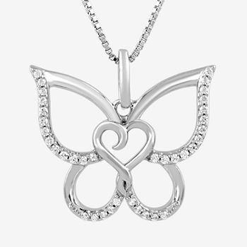 Hallmark Diamonds Womens 1/10 CT. T.W. Genuine White Diamond Sterling Silver Butterfly Pendant Necklace