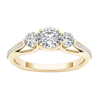 Love Lives Forever Womens 1 1/2 CT. T.W. Genuine White Diamond 14K Gold Round 3-Stone Engagement Ring