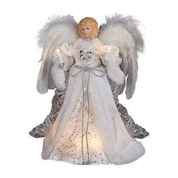 Kurt Adler 12" White and Silver Angel Lighted Treetopper